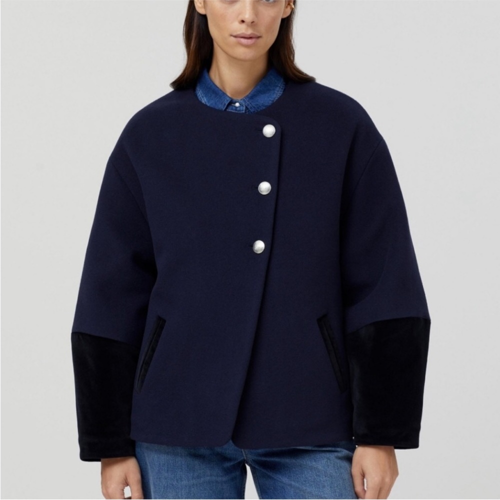 Closed X Leandra Medine Cohen Wool Jacket W/Velvet Accent In Navy - Women's L